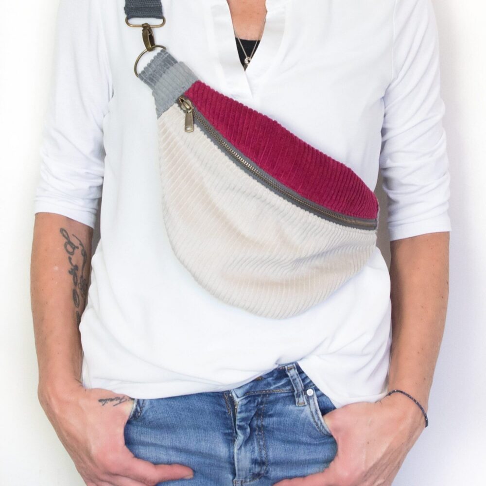 Bauchtasche Cord Color Blocking in Greige & Beere